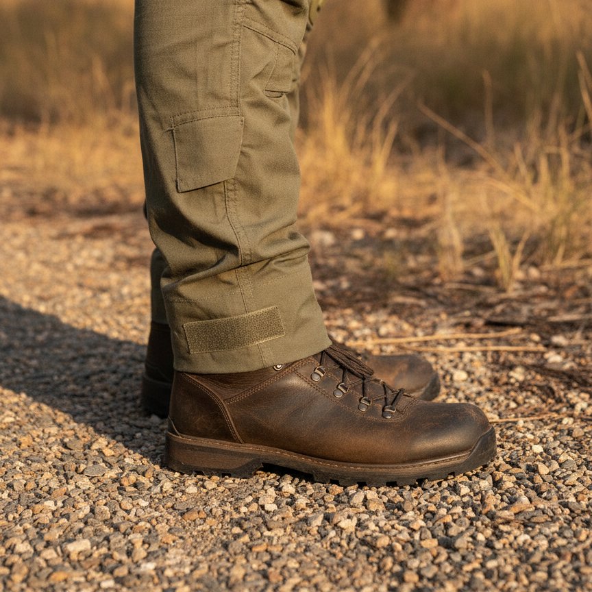 Ankle cinch sealed over hiking boots