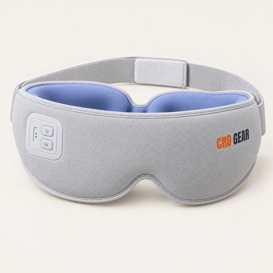 CRB GEAR Reset eye massager front view with soft blue padded lining and velcro strap