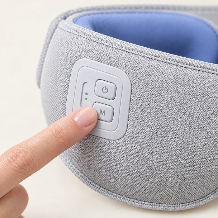 Close-up of the Reset power and M buttons on the knitted fabric