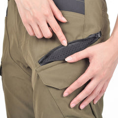 CRB RoadVault riding pants — ventilation zipper open, army green