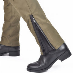 CRB RoadVault riding pants — ankle zip open, army green