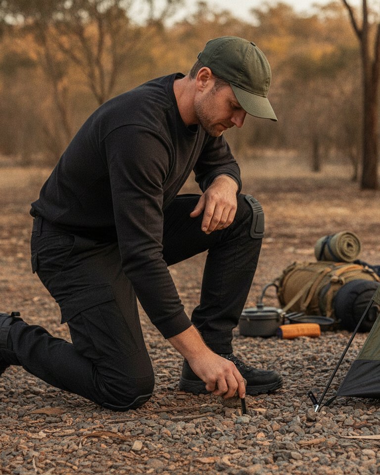 Pitching a tent at camp in the CRB Trailmaster Pro